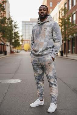 Nike Men's Tie-Dye Hoodie Tracksuit Grey/Beige, Size Large
